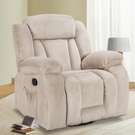 Khaki Recliner Chairs for Adults Manual Reclining Sofa Chair Oversized Recliner Chair for Living Room Comfy Home Theater Seating (Rocking and Swivel, 8104 Chenille)