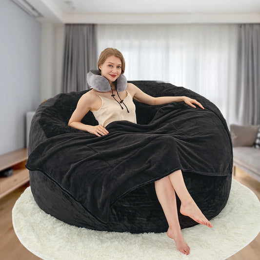 VIREO Bean Bag Chair - Comfy Bean Bag Chairs for Adults/Kids, Memory Foam Filler Included, Ultra Soft Removable and Washable Flannel Cover, Beanbag Chair - Black(35"x35"x25")