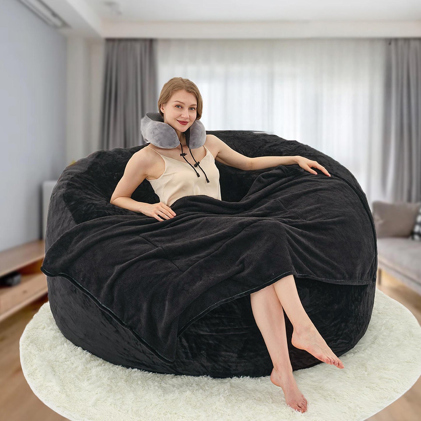 VIREO Bean Bag Chair - 4FT Bean Bag Chairs for Adults, Memory Foam Filler Included, Ultra Soft Removable and Washable Flannel Cover, Beanbag Chair - (46"x46"x28")
