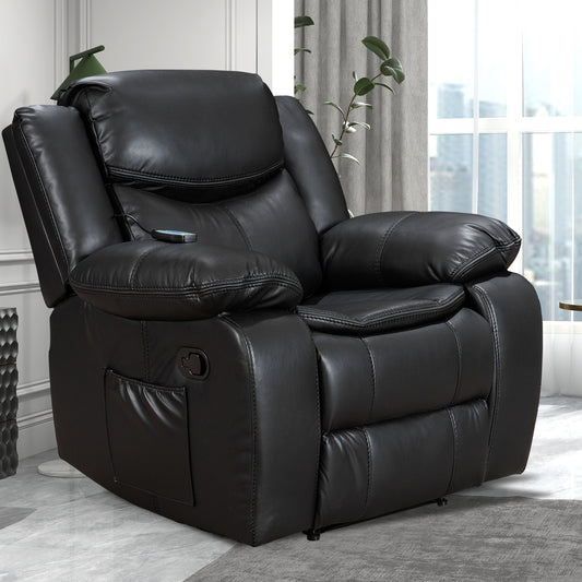 Black Recliner Chairs for Adults Manual Reclining Sofa Chair Oversized Recliner Chair for Living Room Comfy Home Theater Seating (Massage and Heating,8220 Faux Leather)