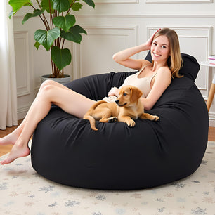 VIREO Bean Bag Chair - Comfy Bean Bag Chairs for Adults/Kids, Memory Foam Filler Included, Ultra Soft Removable and Washable Flannel Cover, Beanbag Chair - Black(35