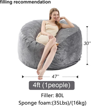 VIREO Bean Bag Chair - Comfy Bean Bag Chairs for Adults/Kids, Memory Foam Filler Included, Ultra Soft Removable and Washable Flannel Cover, Beanbag Chair - Black(35