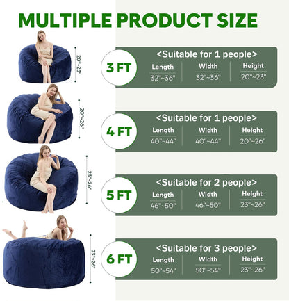 VIREO Bean Bag Chair - 4FT Bean Bag Chairs for Adults, Memory Foam Filler Included, Ultra Soft Removable and Washable Flannel Cover, Beanbag Chair - (46"x46"x28")