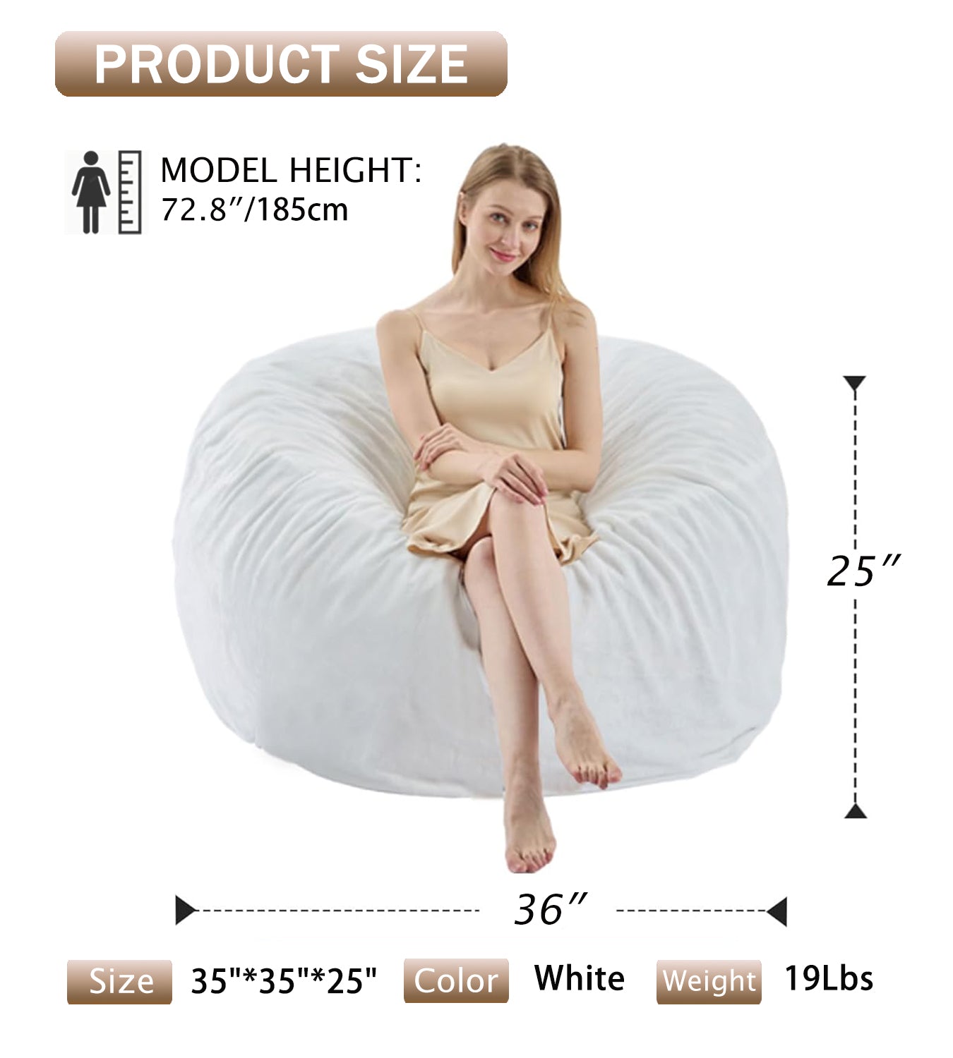 VIREO Bean Bag Chair - 4FT Bean Bag Chairs for Adults, Memory Foam Filler Included, Ultra Soft Removable and Washable Flannel Cover, Beanbag Chair - (46"x46"x28")