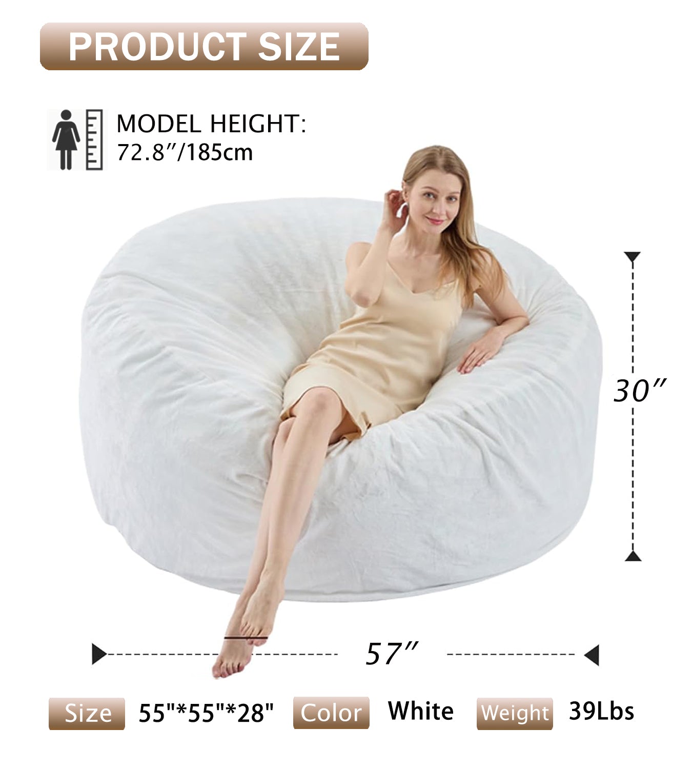 VIREO Bean Bag Chair - Comfy Bean Bag Chairs for Adults/Kids, Memory Foam Filler Included, Ultra Soft Removable and Washable Flannel Cover, Beanbag Chair - Black(35"x35"x25")
