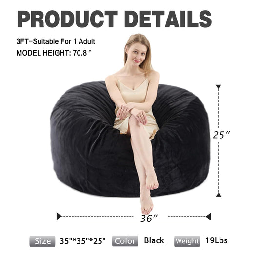 VIREO Bean Bag Chair - 4FT Bean Bag Chairs for Adults, Memory Foam Filler Included, Ultra Soft Removable and Washable Flannel Cover, Beanbag Chair - (46"x46"x28")