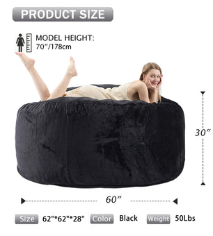 VIREO Bean Bag Chair - Comfy Bean Bag Chairs for Adults/Kids, Memory Foam Filler Included, Ultra Soft Removable and Washable Flannel Cover, Beanbag Chair - Black(35